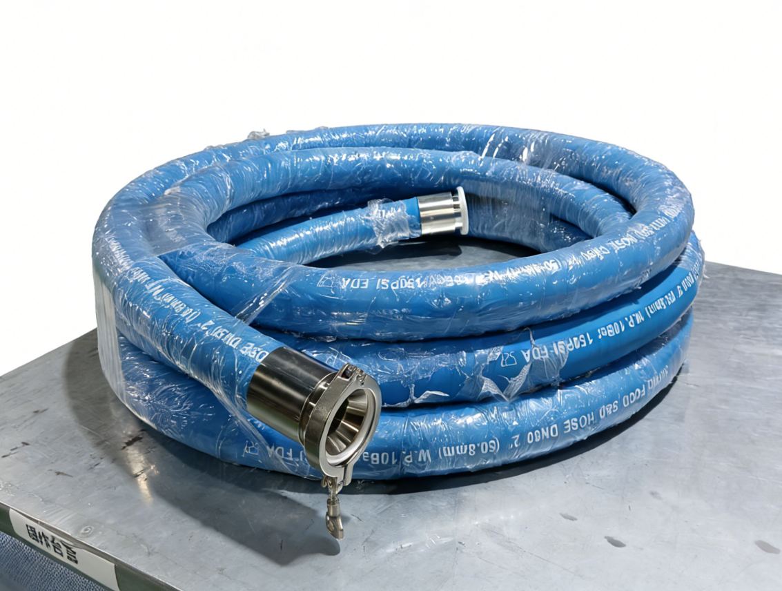 EPDM Food Hose Assembly, Dual Fiber & Steel Wire Reinforced, Flexible Sanitary Food Delivery Tube