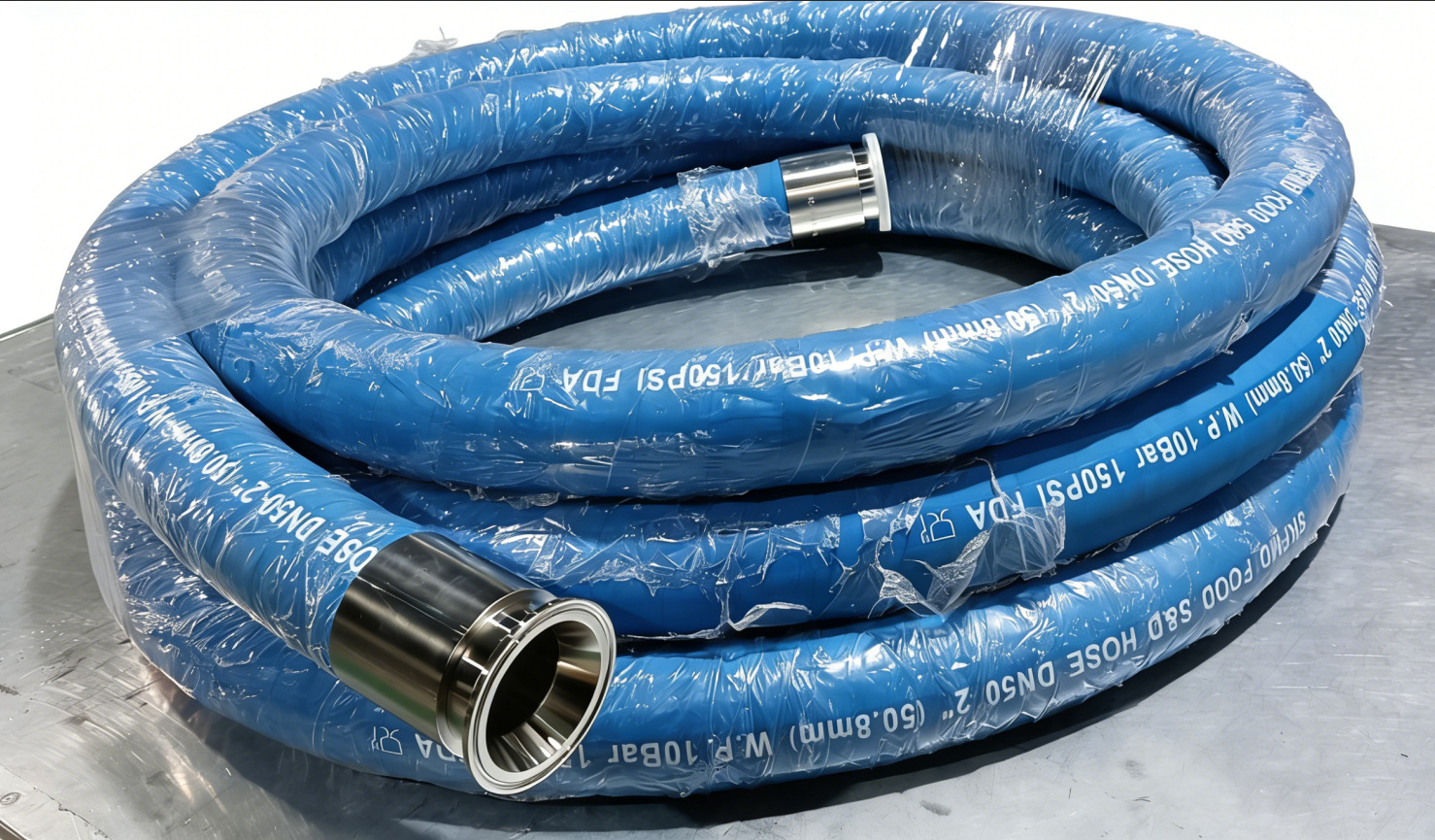 EPDM Food Hose Assembly, Dual Fiber & Steel Wire Reinforced, Flexible Sanitary Food Delivery Tube