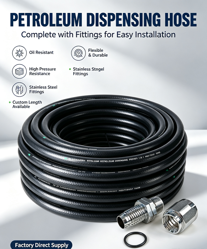 Heavy Duty NBR Fuel Dispensing Hose for Gas Pump, HG/T3037 Standard Steel Wire Braided Petroleum Hose with Fittings