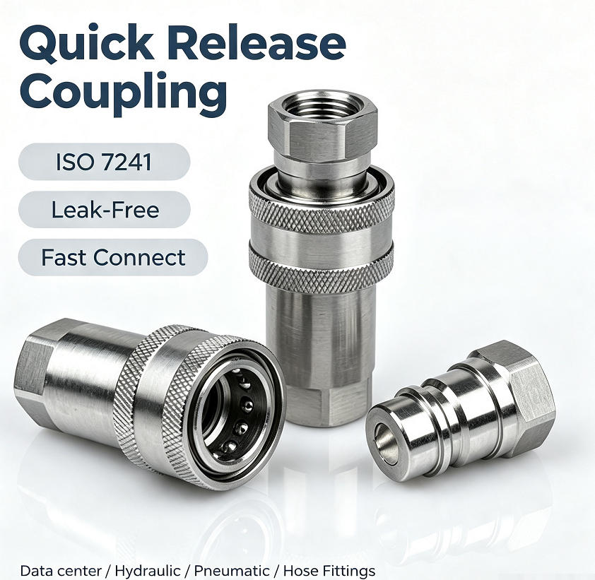 Stainless Steel Quick Release Coupling ISO 7241-B Double Shut-off QD Coupling for CDU Server Liquid Cooling