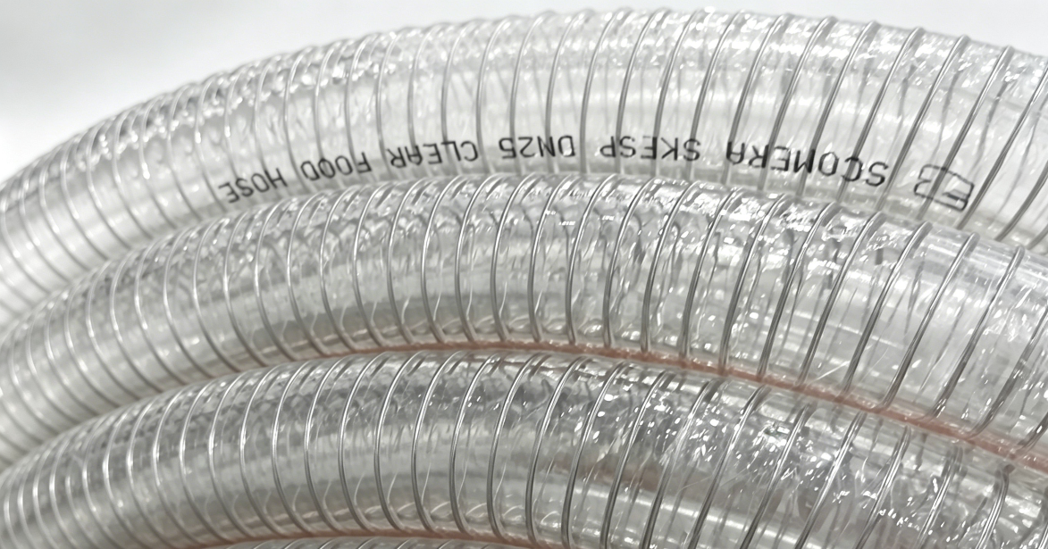 Scomera FDA Approved E-PUR Food Grade Hose - Stainless Steel Wire Reinforced Flexible Tubing for Alcoholic Beverages & Dairy