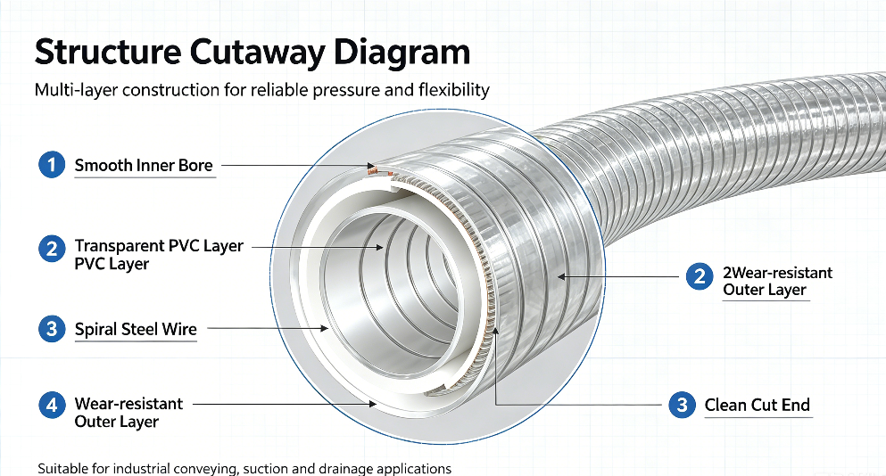 Scomera FDA Approved E-PUR Food Grade Hose - Stainless Steel Wire Reinforced Flexible Tubing for Alcoholic Beverages & Dairy