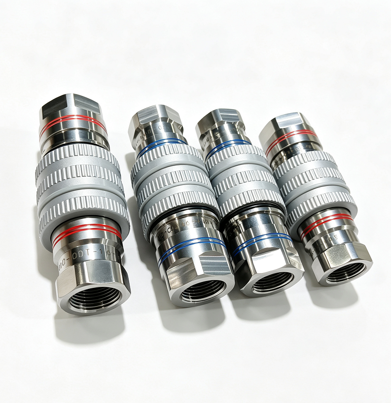 SLQC Dry-Break Liquid Cooling Quick Disconnect Connector – 21.5mm Threaded Coupling for CDU & Manifold, Red/Blue Color-Coded, Stainless Steel