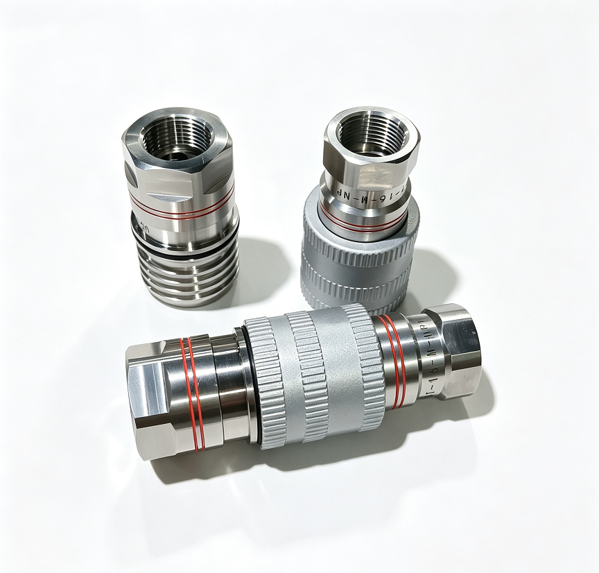 SLQC Dry-Break Liquid Cooling Quick Disconnect Connector – 21.5mm Threaded Coupling for CDU & Manifold, Red/Blue Color-Coded, Stainless Steel