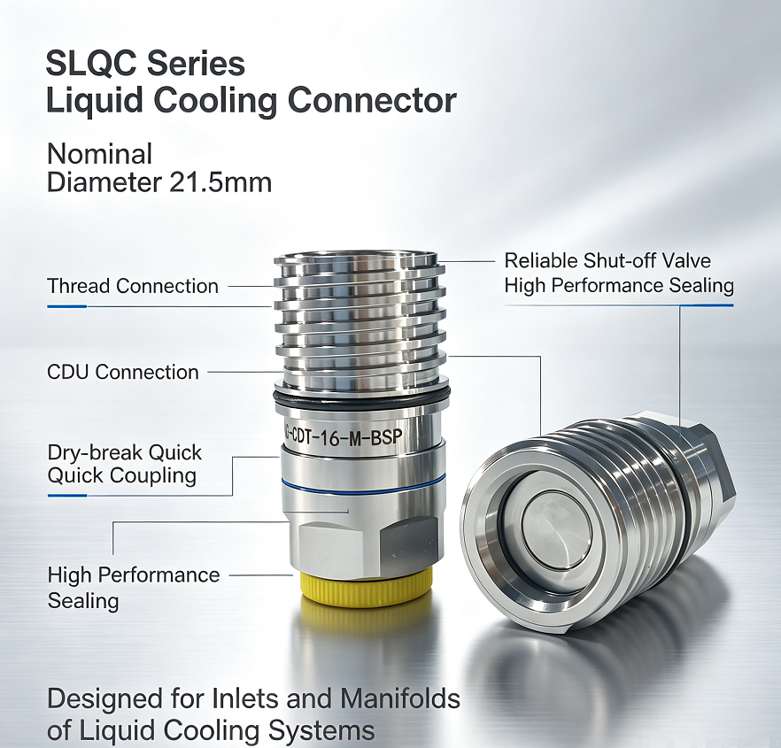 SLQC Series Threaded Dry Break Liquid Cooling Quick Coupling, 21.5mm Nominal Diameter, Leak Free Liquid Cooling Connector for Data Center CDU